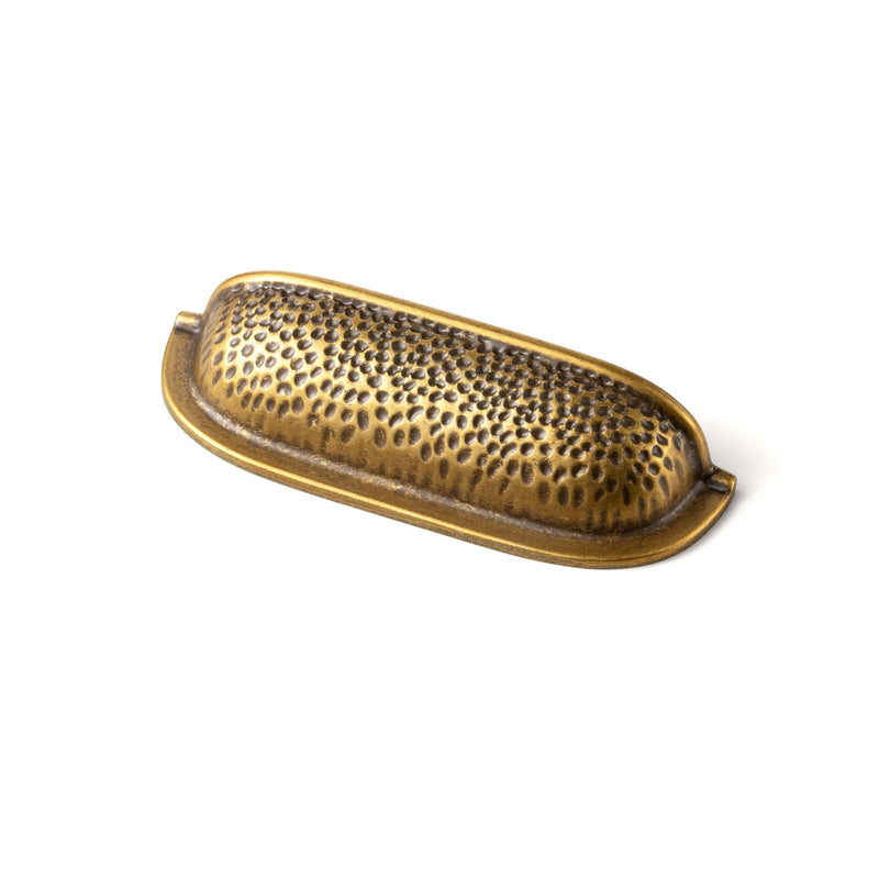 Goo-Ki 6 Pack 3 Inch Antique Brass Cabinet Cup Pulls – Hammered Texture with Curved Edges, Elegant Drawer Bin Handle for Kitchen & Furniture 3 Inch Center to Center