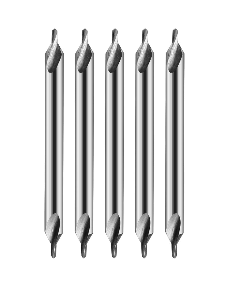 5Pcs 3/64" Pilot Diameter,1/8" Shank Diameter Solid Carbide Center Drills-Double End,2Flute,60 Degree Bits Tool for Producing Center Holes