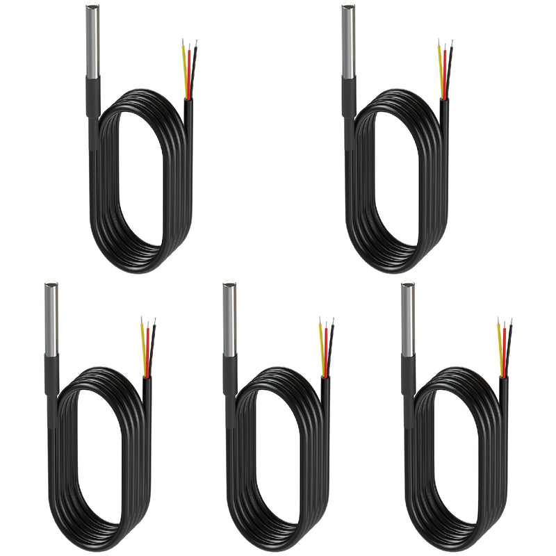 5 Pieces of DS18B20 Temperature Sensor Temperature Probes in Stainless Steel Packaging, Waterproof, 1M.