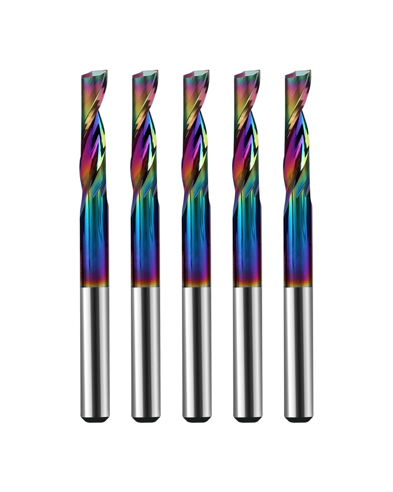 5Pcs 1/8in Solid Carbide 1Flute End Mill,DLC(Ta-C) Coated, Single Flute Bits Tool for Soft Material Such As Plastics,Aluminum, Copper, and Brass
