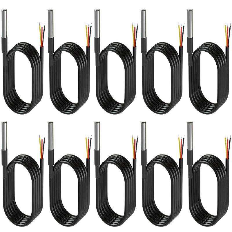 10 Pieces of DS18B20 Temperature Sensor Temperature Probes in Stainless Steel Packaging, Waterproof, 1M.