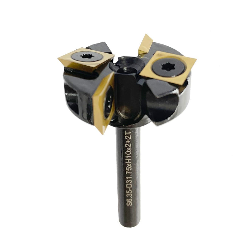 Carbide Insert CNC Spoilboard Surfacing Router Bit 1/4 Inch Shank 1-1/4" Cutting Diameter, Surfacing Slab Flattening for Woodworking with ATS Coating 1/4" Shank, 1-1/4" Cut Dia. with ATS Coated Insert