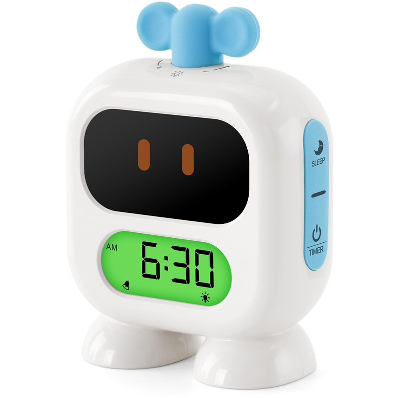 Kids Alarm Clock Ok to Wake with Green Light Red Light, Nap Timer, Robot Toddler Sleep Training Clock for Children (Blue) Blue