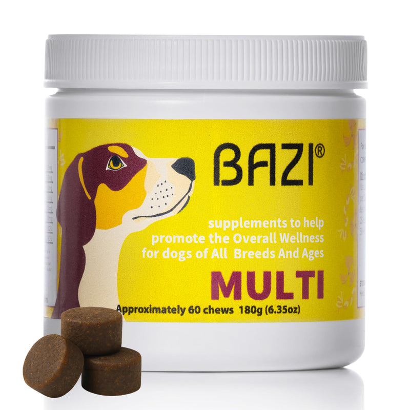 BAZI Multi Dog Chews – Comprehensive Health Supplement with Glucosamine, Probiotics, Salmon Oil, Ashwagandha & Mushrooms – Daily Well-Being, Skin & Coat, Digestion, and Vitality Support for All Dogs - NewNest Australia