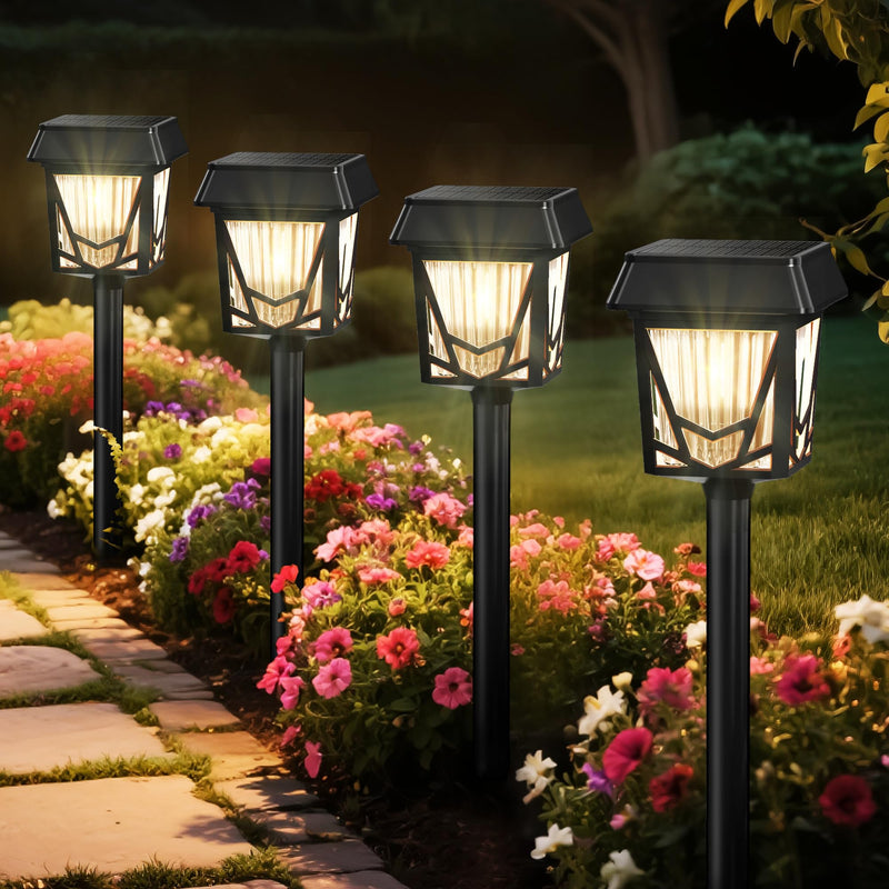 Raynic Solar Pathway Light, USB-C Rechargable, 36H Long Lasting, 6 Pack 2X Brighter Solar Lights Outdoor Waterproof IP66, Auto On/Off Pathway Lights for Walkway Path Yard Lawn Decor, Warm White