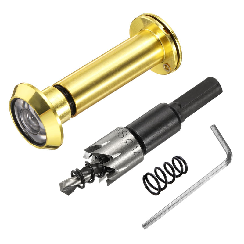 PATIKIL 9/16" Door Viewer Peephole, Copper Privacy Door Viewer with Privacy Cover, 180-Degree Fits 2-3/16" to 3-3/4" Door with 14mm/0.55" Drill Bit for Security, Gold