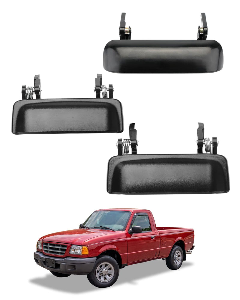 Metal Door Handle Set, Compatible with 1998-2011 Ford Ranger, 01-10 Mazda B2300 B3000 B4000, Front Driver & Right Passenger & Rear Tail Gate Latch Handle, OE# 2L5Z1022404BAA, FO1310134, 1L5Z9943400AAA 3 Pieces Tailgate & Outside Handles Metal Black