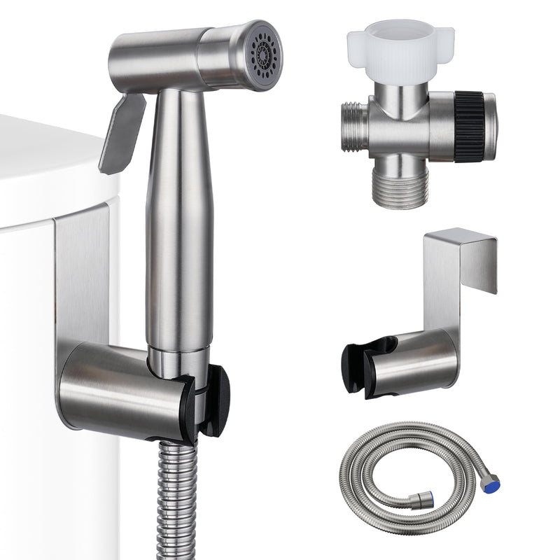 Handheld Bidet Sprayer for Toilet Brushed Nickel with Leakproof Hose,Stainless Steel Cloth Diaper Sprayer,Adjustable Water Pressure,Dual Mode Wall/Toilet Mount Jet Spray for Baby Feminine Senior Wash