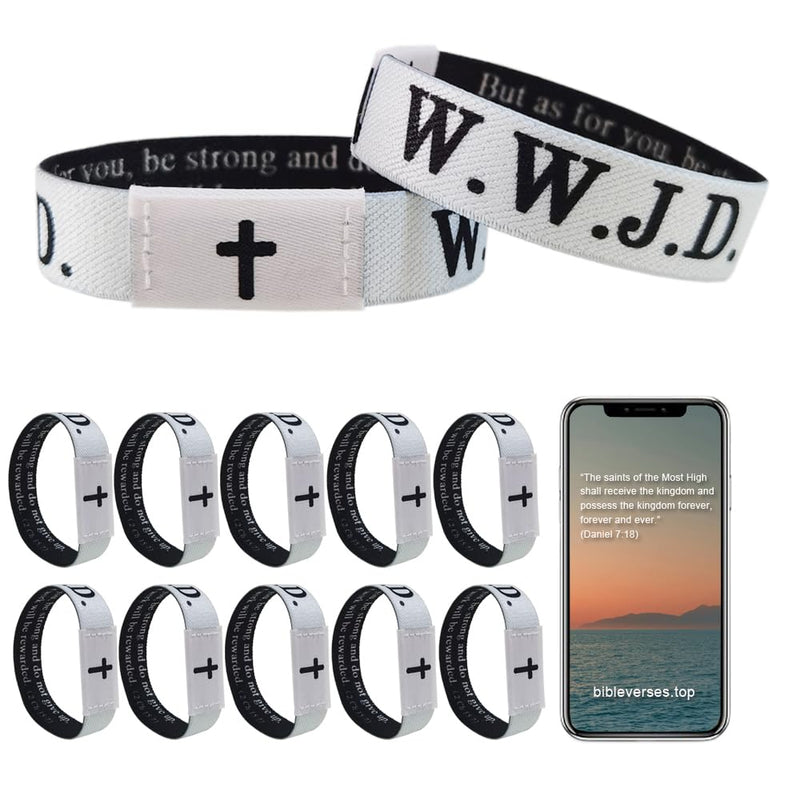 10Pack Wristbands Bible Verse Bracelets Scan, Christian Gifts for Women, Daily WWJD Jesus Scripture Bracelets, Christmas Wristband Bracelet for Men Mom (10Pack) 10Pack