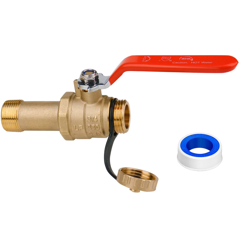 WHK Water Heater Drain Valve 3/4"MIP X 3/4" Male GHT Connection to drain or Flush Hot Water Heater Faster and Easy Big Full Port (Lead-Free Brass,2 Inch Shank with Long Handle,Straight) 2 inch shank 2 Inch shank Straight-Water heater drain valve