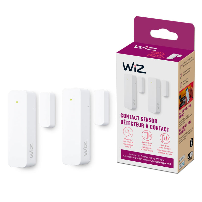WiZ Connected Contact Sensor 2-Pack - Home Monitoring, Home Automation, Real-Time Alerts, Light Alarms, Easy Setup 2 Pack