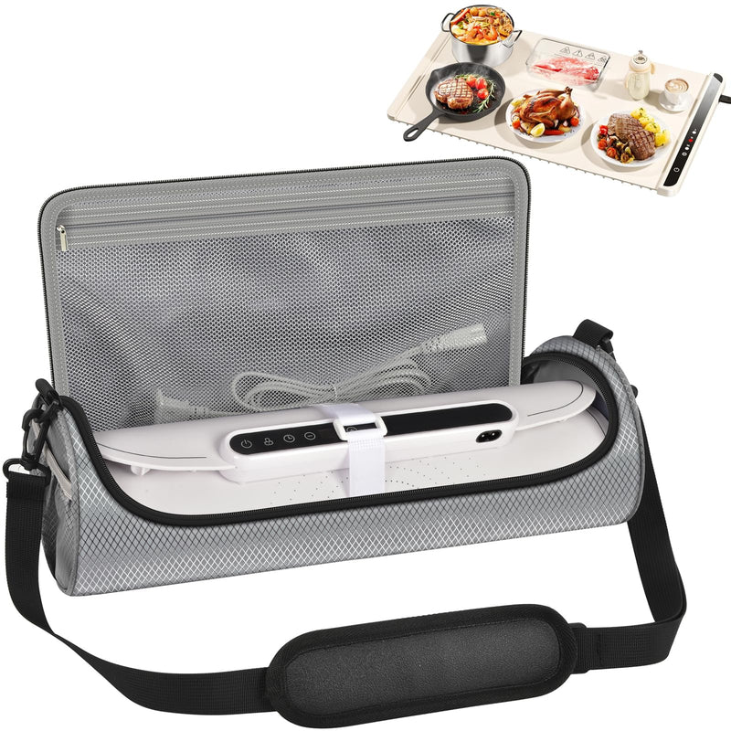 Food Warming Mat Bag, Universal Roll Up Hot Plates Heating Pad Storage Holder for KPPTYUM, for itrusou, for LNNIW, for Relixcozy& More Electric Warmer Tray, Ideal for Parties, Buffet, Travel-Case Only Grey