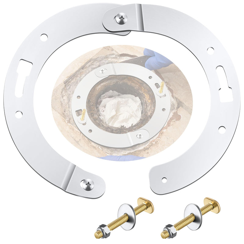 2 Piece Toilet Flange Repair Kit, Toilet Flange Repair Ring with 1/4" x 2-1/4" Closet Bolts, Stainless Steel Split Ring for Cast Iron, PVC or ABS