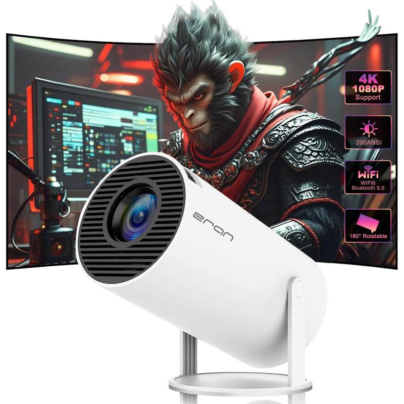HY300 PRO MINI Projector, Portable Projector,Support 4K 1080P with Dual-Band WIFI6 5G Wireless 5.0 Bluetooth Android 11, 180° Rotatable, Auto Keystone Correction, 35"-130" Screen Video Projector