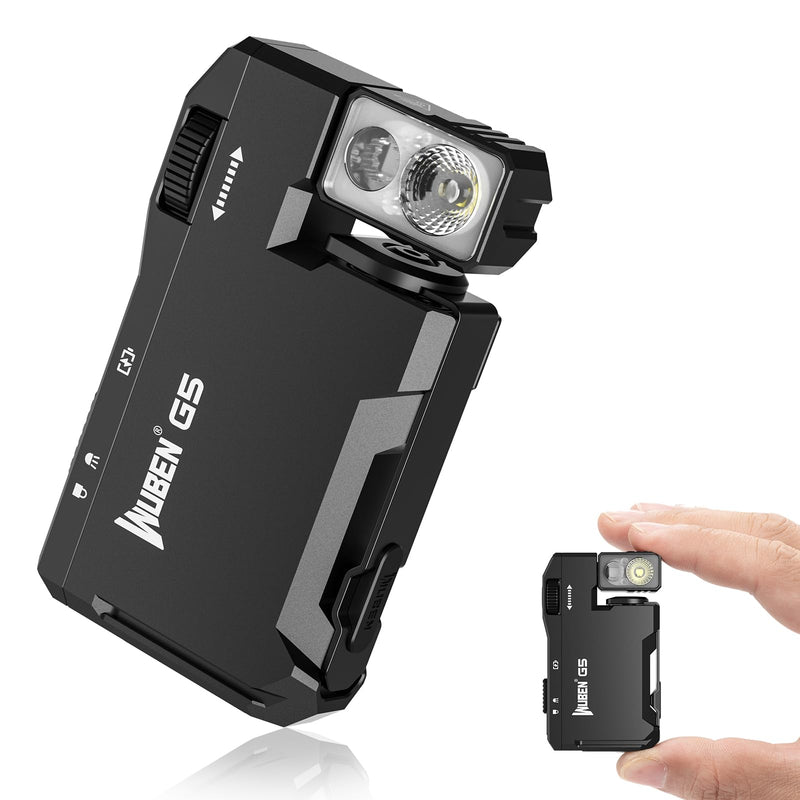 WUBEN G5 Rechargeable EDC Flashlight, 400 Lumens Dual Light Sources Mini Flashlight with RGB Light, Portable Flat Pocket Flashlights, Magnetic Keychain Flashlight for Outdoor Home Emergencies (Black) Black