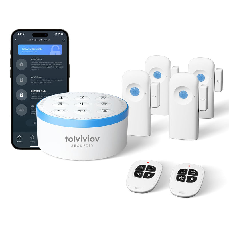 tolviviov Alarm System Wireless, DIY Door Alarm System for Home Security, Smart App Alerts, 7-Piece Kit, No Monthly fee, WiFi Alarm, Door Window Motion Sensor, for Home Security, and Kids Safety 7 pack