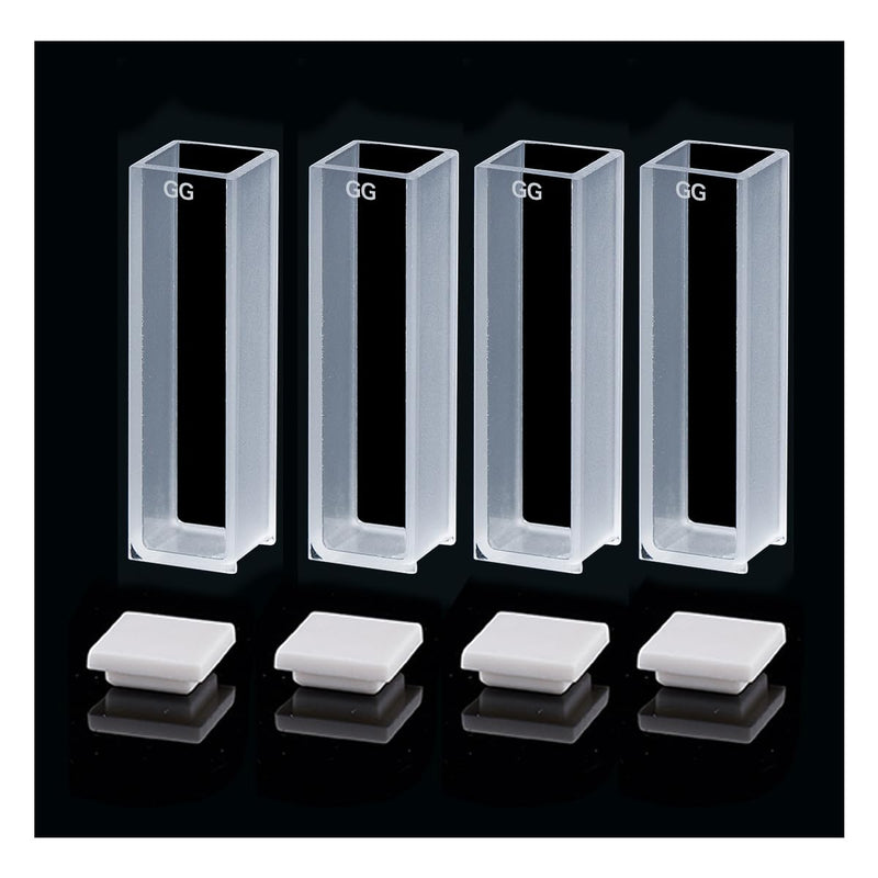 Glass Standard Cuvette (Set of 4 Pcs) for Spectrophotometer Cuvettes, 10mm Pathlength 1cm, 3.5ml,2 Clear Sides Spectral Range: 340-2500nm Open Top with Lid