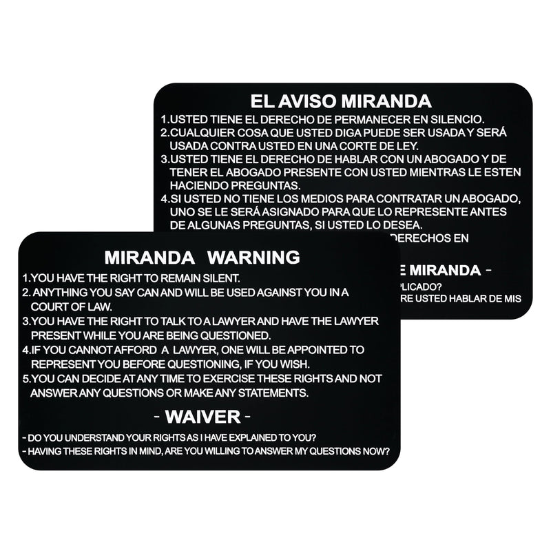 English and Spanish Miranda Rights Thick Card Metal , Miranda Warning Card Metal, Black Engraved Miranda Rights Card Bend-Resistant Card Metal Police for Law Enforcement Gifts (BIMDBR-BLK-1P) BIMDBR-BLK-1P