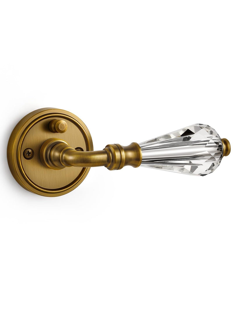 1 Pack Antique Brass Glass Door Lever Privacy Crystal Door Levers Door Lever Interior Door Handle for Bedroom and Bathroom,Zinc Alloy 1