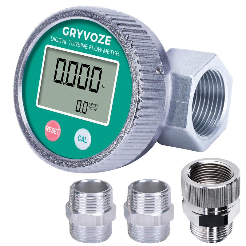 1 Inch Digital Water and Fuel Flow Meter Kit - with 360° Swivel Connector and Two Male Connectors - IP68 Waterproof and EMI Resistant, 2.4-26.4 GPM Inline NPT Flowmeter 1 inch