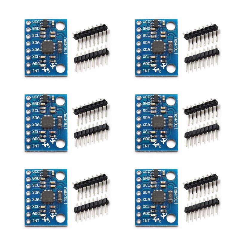 6 Pieces of GY-521 MPU-6050 MPU6050 3-Axis Accelerometer Gyroscope Module 6 DOF 6-Axis Accelerometer Gyroscope Sensor Module with 16-bit AD Converter Data Output IIC I2C for Arduino
