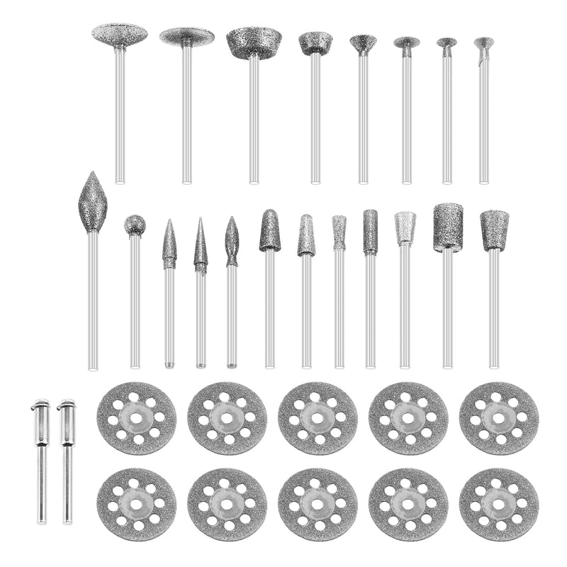 Yetaha Diamond Burr Set for Dremel, Rotary Tool, 1/8” Die Grinding Cutting Wheel Stone Glass Tile Jewelry Engraving Rock Etching Masonry, Grinder Carving Cutter Metal Engraver Kit -32pack