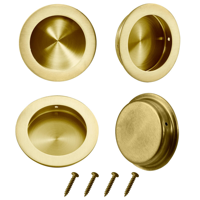 Recessed Pocket Door Pull Handles, Round Finger Flush Pulls Sliding Closet Door Handle Brushed Gold 304 Stainless Steel (4 Pack) 2.75 Inch Stainless Steel Gold(4 Pack)