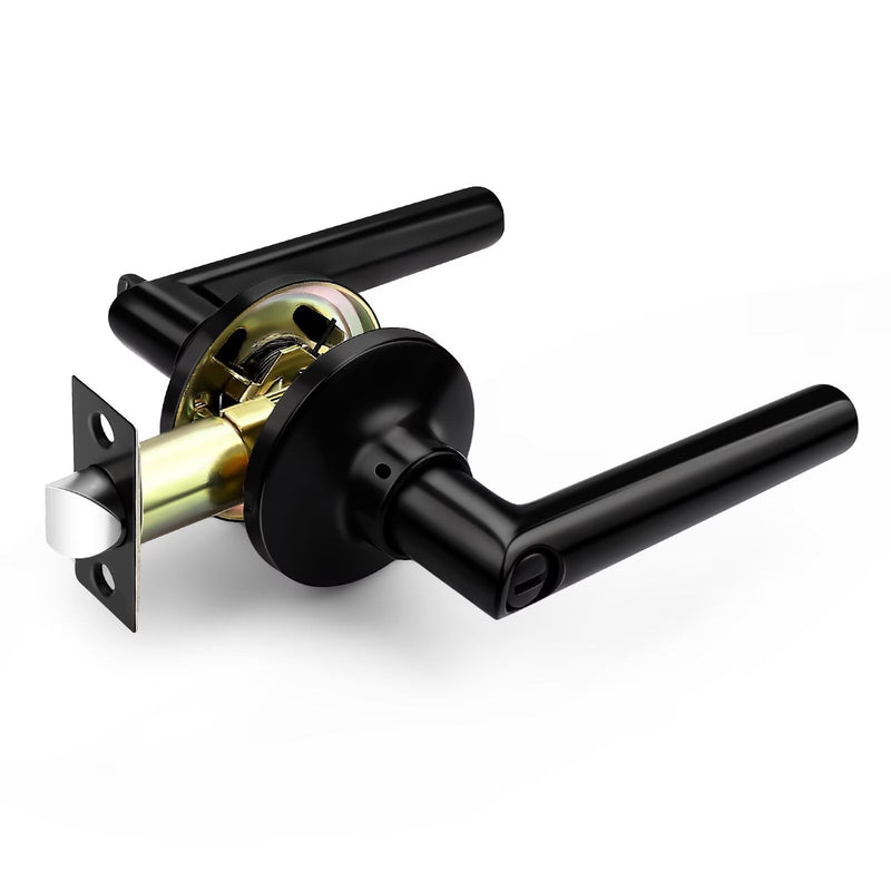 GOBEKOR 2 Pack Matte Black Door Handles Privacy Door Levers with Lock,Heavy Duty Interior Door Handles for Bedroom and Bathroom,Sleek Round Door Levers with No Key Privacy Door Handle