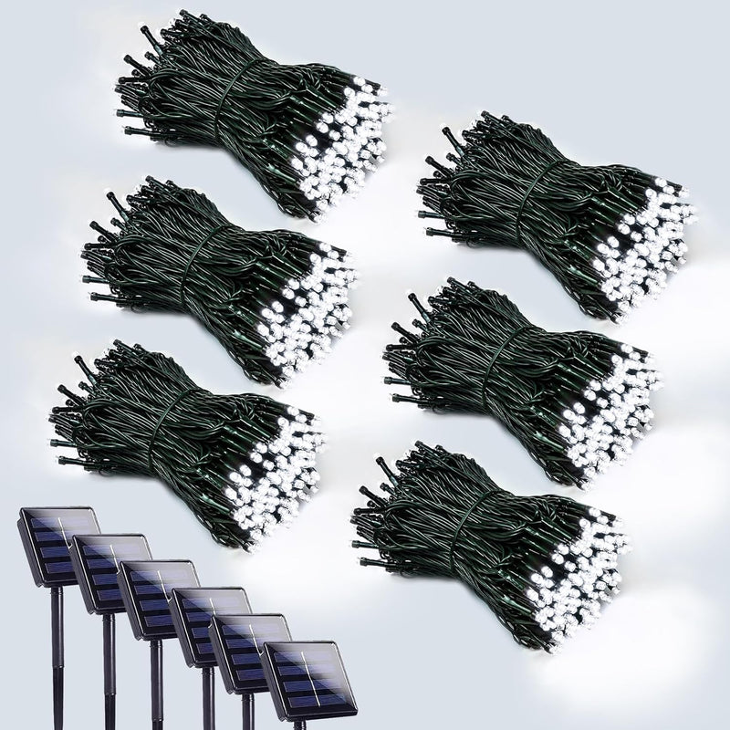 6 Pack 600 LED Solar String Lights for Outside, Solar Christmas Lights Outdoor with 8 Lighting Modes, Waterproof Green Wire Solar Powered Tree Light for Xmas Party Yard Garden Decorations (Cool White) Cool White 6 Pack (600LED)