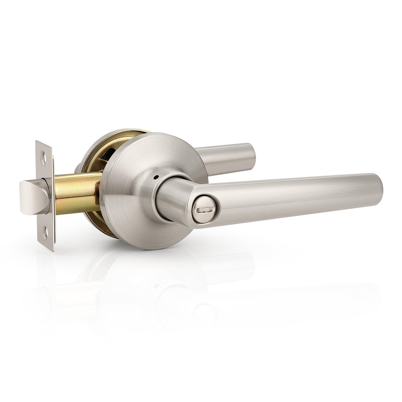 GOBEKOR Brushed Nickel Door Handles Privacy Door Levers with Lock,Heavy Duty Interior Door Handles for Bedroom and Bathroom,Sleek Round Door Lever Satin Nickel with No Key Privacy Door Handle 1