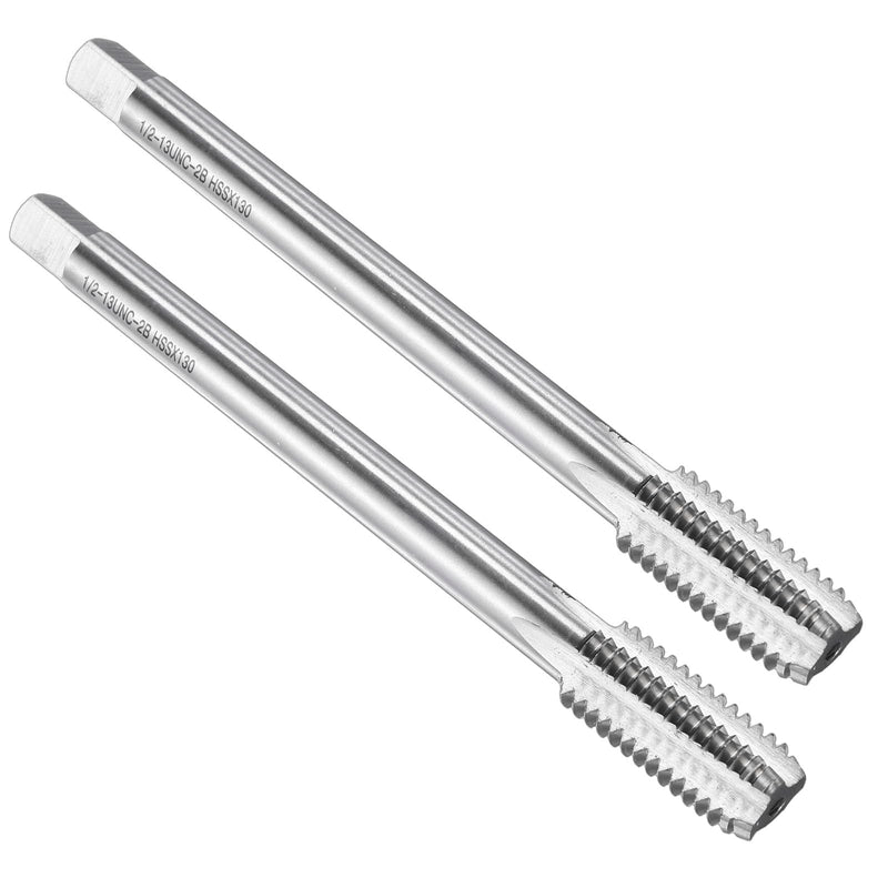 uxcell 2pcs Straight Flute Screw Taps 1/2-13 UNC 2B Thread 5" Extra Long HSS6542 Machine Threading Milling Tap Tapping Tools 1/2-13 UNC x 5"