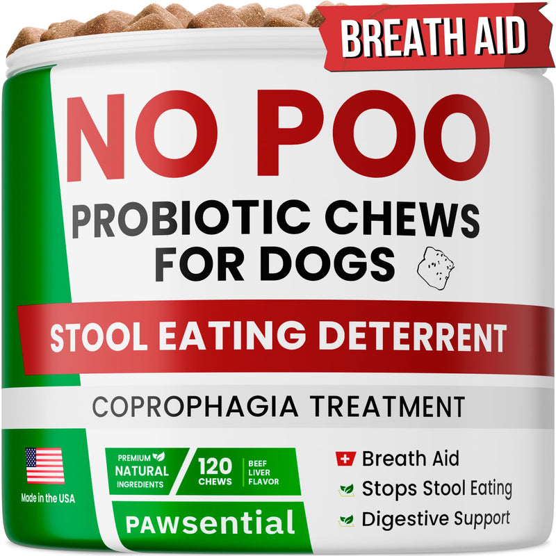 No Poo Chews for Dogs - Coprophagia & Stool Eating Deterrent with Probiotics, Digestive Enzymes & Breath Aid Support - Stop Dog Poop Eating - Made in USA - 120 Soft Chews 120 NO POO Probiotics NO Poo Chews - PawsPlanet Australia