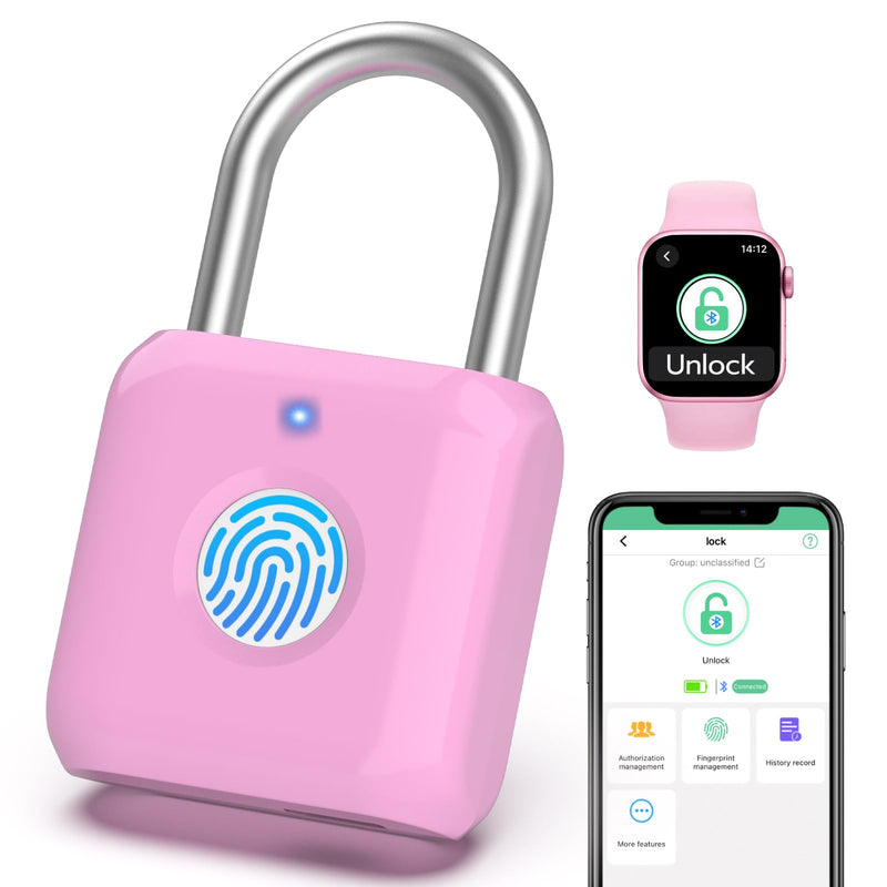 Fingerprint Padlock,Smart Padlock with APP Unlock,Fingerprint Locker Lock,USB Rechargeable for Gym Locker,Locker, School,Storage, Luggage Pink