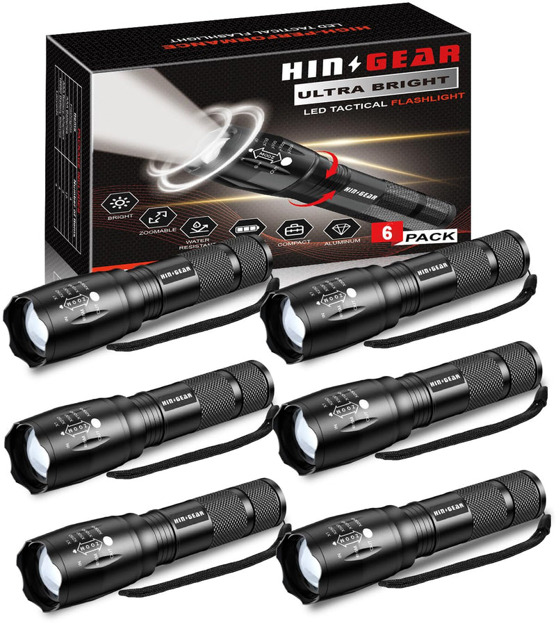 1 Mode Flashlights 6 Pack, Bright Zoomable LED Tactical Flashlight High Lumens, Water Resistant Portable Pocket Flash Light for Emergency, Camping Essentials, Gift - SL2000 Black