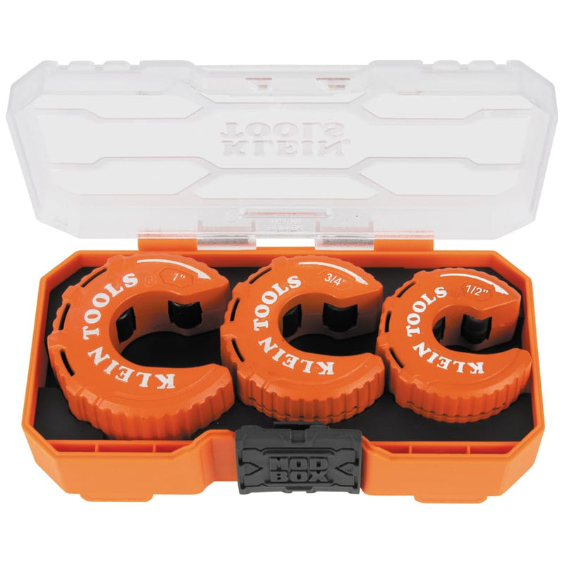 Klein Tools 50048 C-Style Copper Tubing Pipe Cutter Tool Set with 1/2, 3/4, and 1-Inch Cutters, MODbox Case, Ultra-Compact for Tight Spaces, 3-Piece
