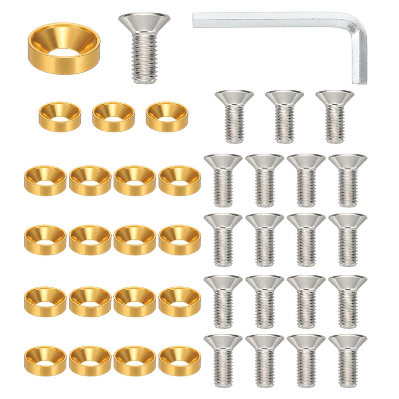 PATIKIL M8 Finish Countersunk Washer Kit, 40 Set Aluminum Alloy Flat Cup Head Screw Bolt Gasket for Mechanical Accessories Parts DIY Models, Gold Tone