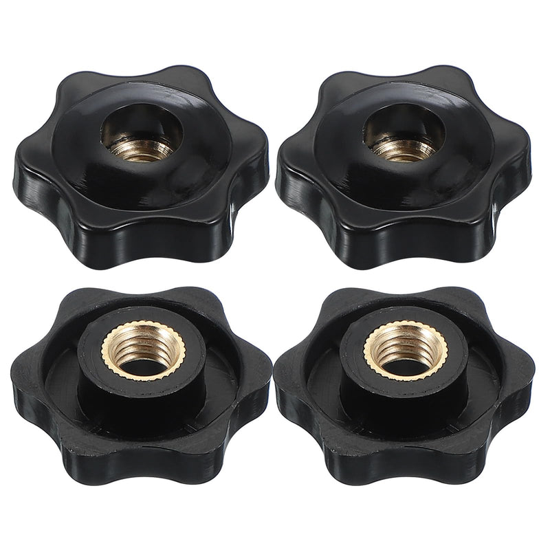 PATIKIL M8 x 32mm Through Hole Knob Nut Screw, 4 Pcs Brass Screw-On Female Thread Knob Plastic Star Knobs Clamping Handles Threaded Hand Knobs Black