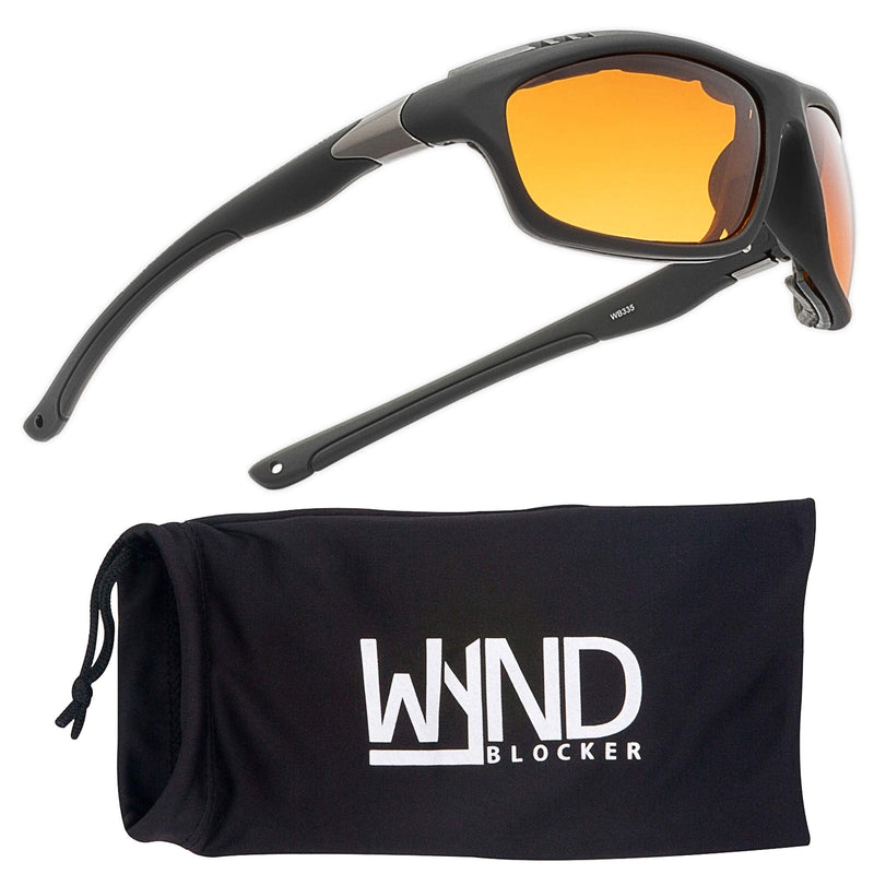 WYND Blocker Polarized Dry Eye Wind Resistant Sunglasses Motorcycle Glasses (Model 335 Polarized) Black | Blue Blocking