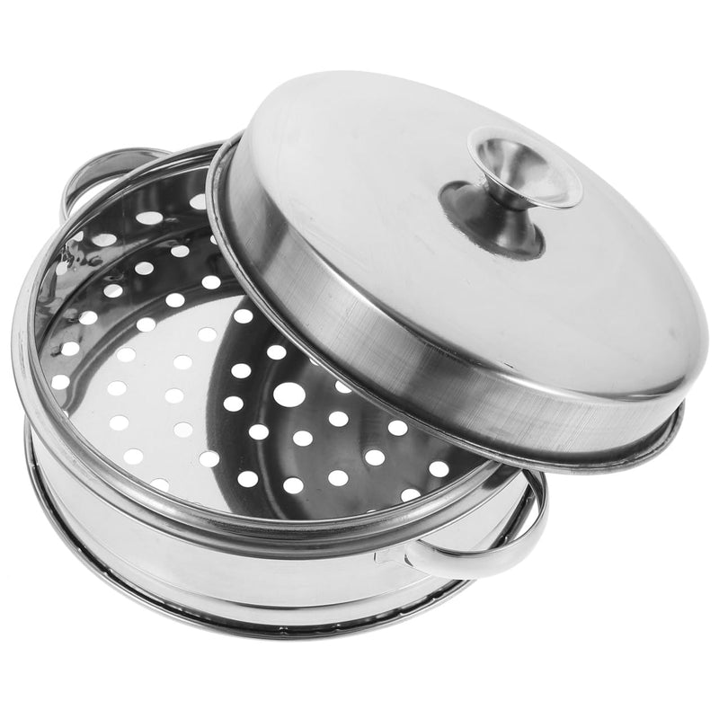 PRETYZOOM Stainless Steel Steamer Basket with Lid Double Handles 7.87X6.29X4.33In Food Steaming Rack for Seafood Dim Sum Meat Cooking