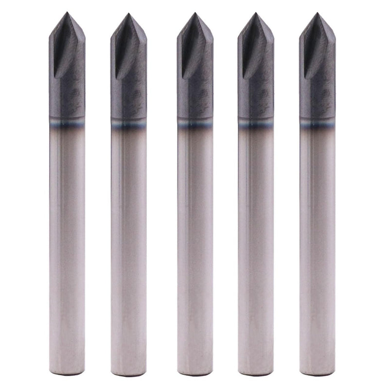 2 Flute 90° Solid Carbide Chamfer End Mill Set(5Pcs, 1/4"), AlTiN Coated | 90° Chamfer Angle, 1/4" Shank 2-1/2" OAL, Single End, V Groove Router Bit, for Milling Alloy Steel, Carbon Steel, Cast Iron 1/4 in 5