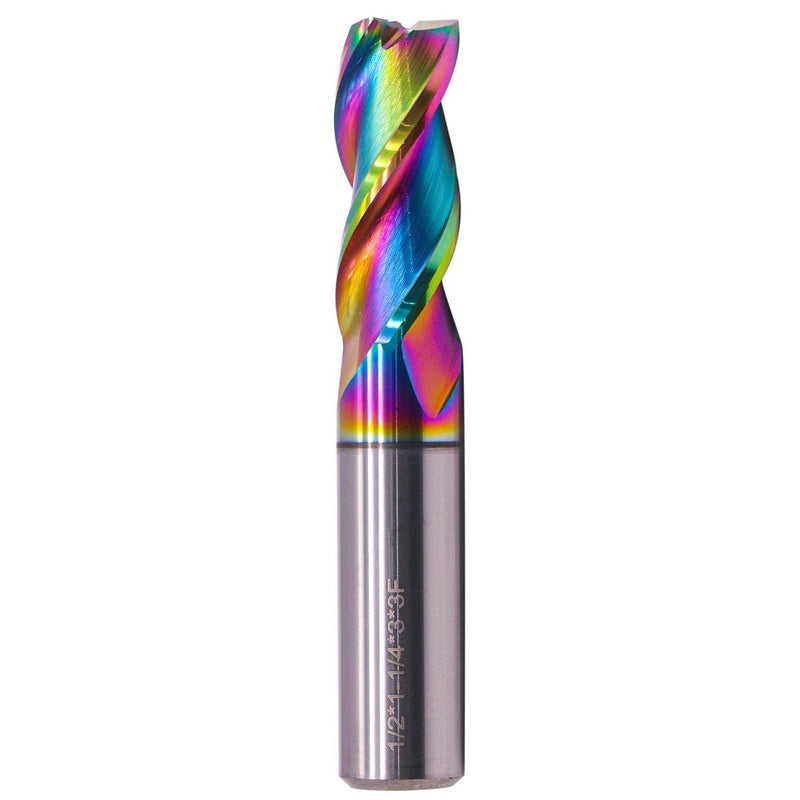 1/2" 3 Flute Solid Carbide Square End Mill for Aluminum, DLC Coated | 37° Helix, 1/2" Cutting Dia, 1/2" Shank Dia, 1-1/4" Length of Cut, 3" Overall Length, for Milling Aluminum and Copper 1/2 in
