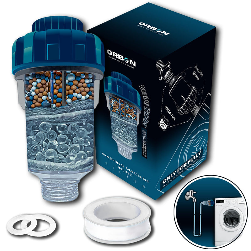 Washing Machine Water Filter & Softener | Inline Hard Water Filter with Crystal Resin & Tourmaline Balls | Hose Filter for Washing Machines | 100% Leakproof Design (Only for Washing Machines)
