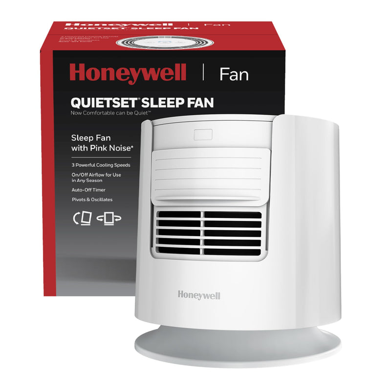 Honeywell QuietSet™ Personal Sleep Fan Noise Machine with Pink Noise, 3 Speeds, Adjustable Head, Nightstand and Bedside Fan, White, HTF300W