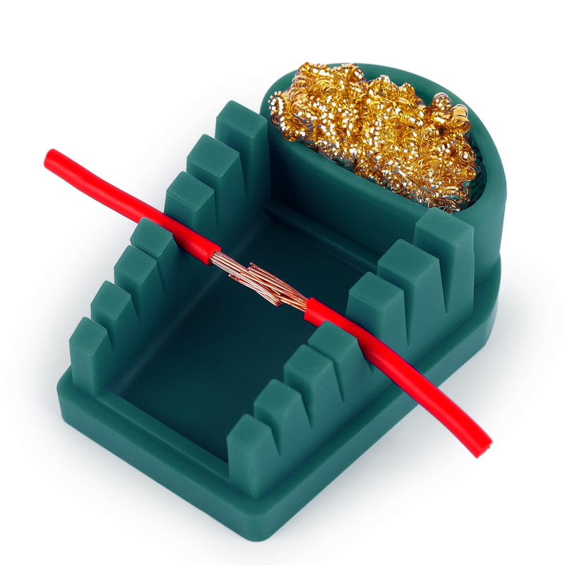 YIHUA S200 Green Heat-Resistant Silicone Soldering Wire Holder with Brass Wool Cleaner, 6 Grooves, Storage Tray, Helping Hands Soldering Wire Welding Fixture, Compatible Diameter 32-7AWG
