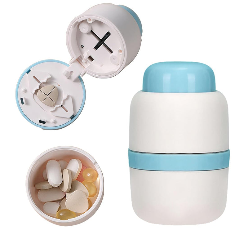 Safety Hidden Blade Pill Cutter and Storage for Splitting Small and Large Tablet Into Half or Quarter (2 in 1)