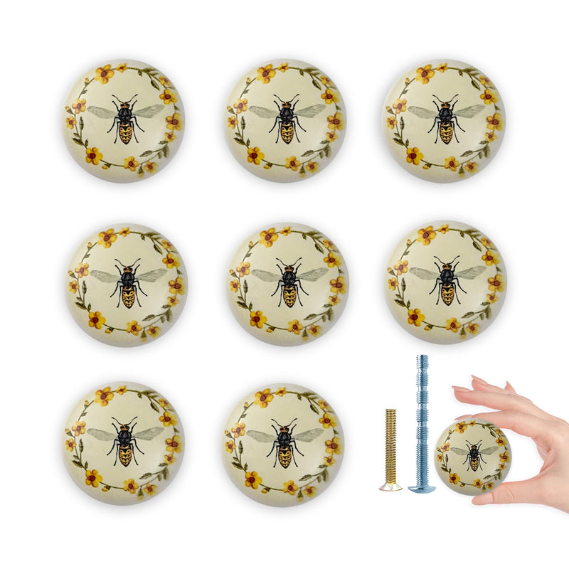8 Pack 1.5" Bee Cabinet Knob Round Unique Cute Door Furniture Dresser Handles Decorative Furniture Drawer Pulls and Knobs