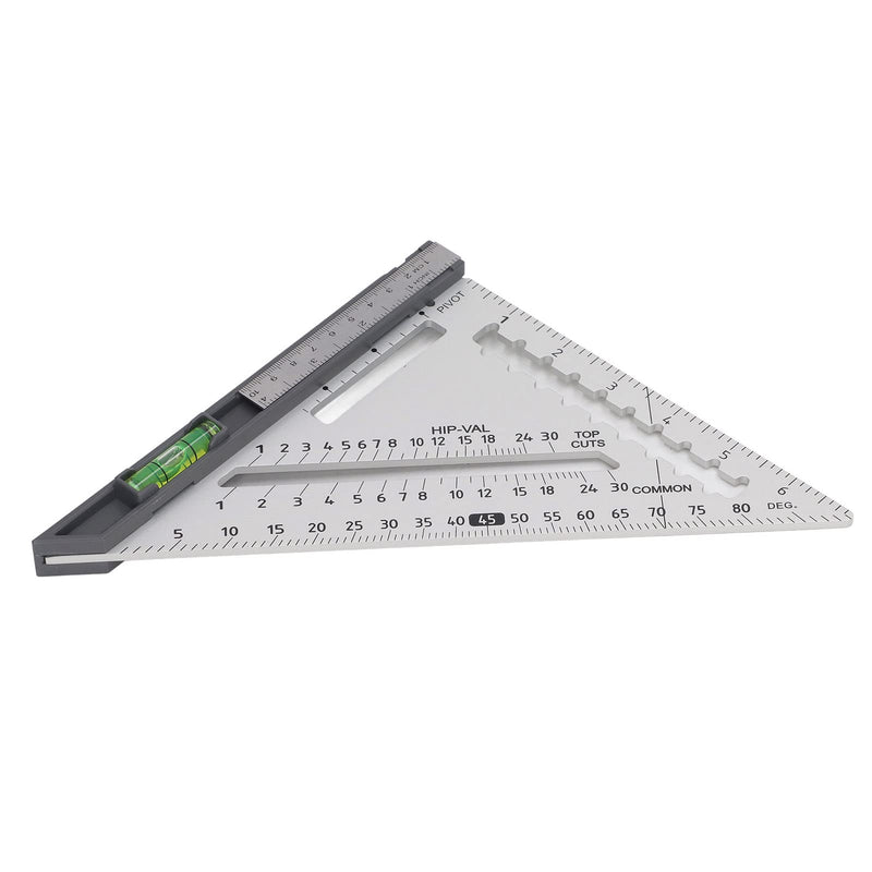 7 Inch Rafter Square with Level Aluminum Alloy Detachable Triangle Square Ruler for Woodworking (Silver) Silver
