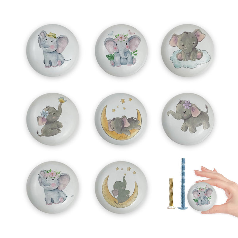 8Pack1.5 Ceramic Elephant Animals Knob Nursery Kids Dresser Drawer Handles Nature Themed Cabinet Knobs and Pulls