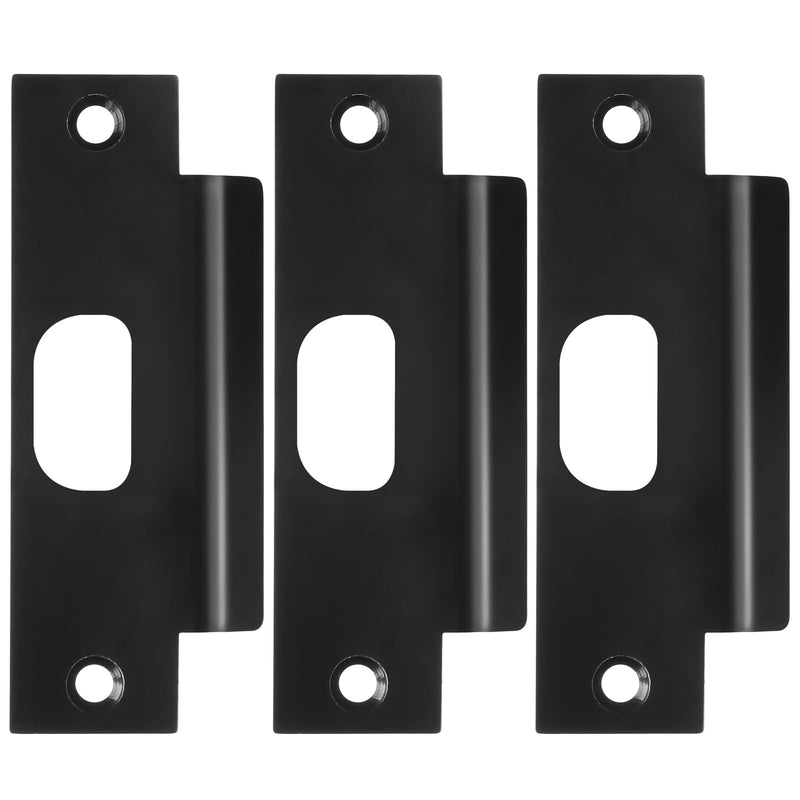 3Pcs Stainless Steel Strike Plate Universal Door Strike Plate 4 7/8" x 1 1/4" Deadbolt Strike Plate Door Backplate D-Shaped Hole Steel with Black Finish Replacement Lock T Strike Plate Style2