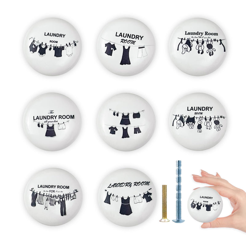 8Pack1.5 Clothesline Ceramic Knob Unique Retro Laundry Washing Line Room Black and White Furniture Cabinet Drawer Knobs Handles or Pulls